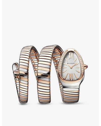 BVLGARI Unisex Sp35wspgd.2t Serpenti Tubogas 18ct Rose-gold, Stainless Steel And Brilliant-cut Diamond Quartz Watch - Metallic