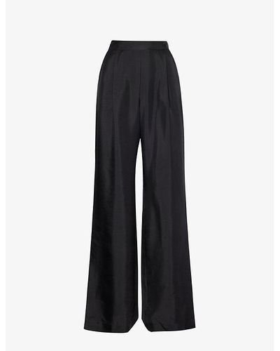 Viktoria & Woods Accolade Pleated Wide-leg High-rise Silk Pants - Black