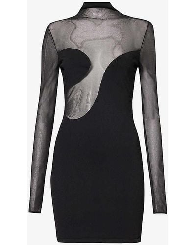 Nensi Dojaka Sheer-panel High-neck Knitted Mini Dress - Black