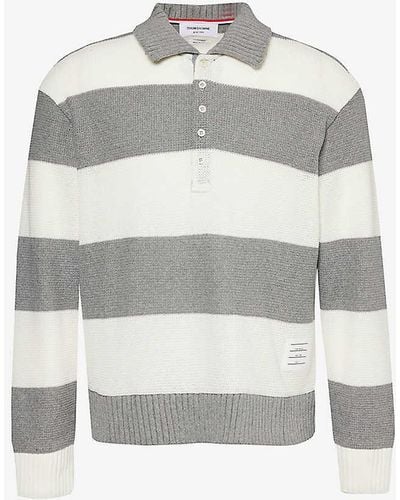 Thom Browne Striped Brand-patch Cotton-knit Rugby Shirt X - White