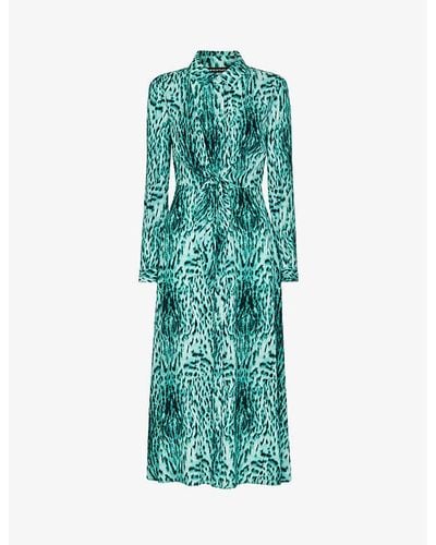 Whistles Brushed Leopard-print Woven Midi Dress - Green