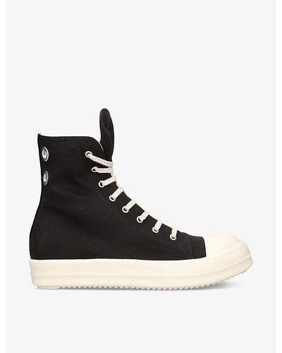 Rick Owens Contrast-toe Lace-up Canvas High-top Sneakers - Black