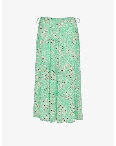 Whistles Daisy Meadow Floral-print Woven Midi Skirt - Green
