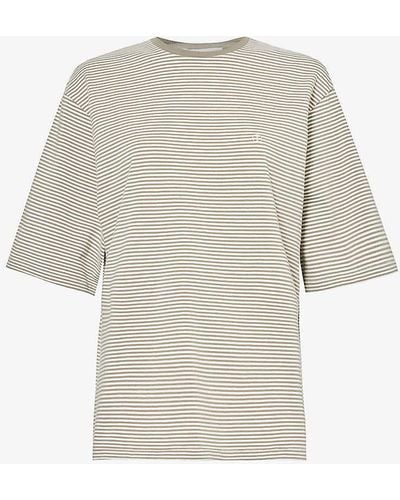 Anine Bing Bo Striped Logo-embroidered Stretch Organic-cotton T-shirt - White