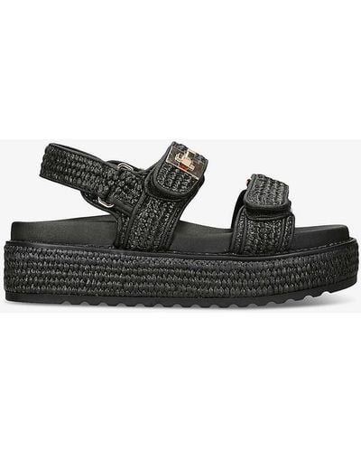 Steve Madden Millo Double-strap Flat Raffia Sandals - Black