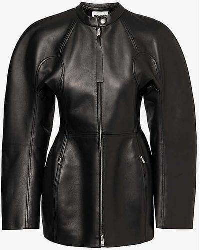 Jil Sander Cinched-waist Zipped-pocket Leather Jacket - Black