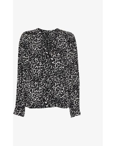 Whistles Shadow Leopard-print Woven Blouse - Black