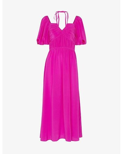 Whistles Cecille Halterneck Silk Midi Dress - Pink