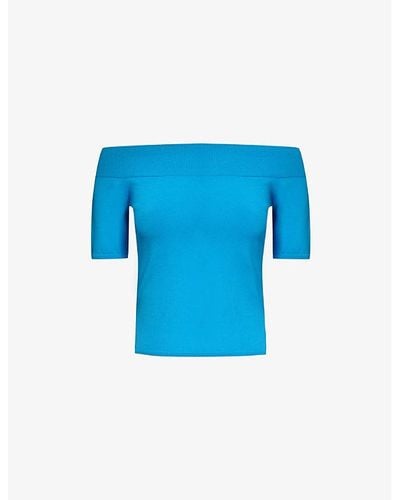 Alexander McQueen Off-the-shoulder Ribbed Knitted Top X - Blue