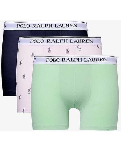 Polo Ralph Lauren Branded-waistband Mid-rise Pack Of Three Stretch-cotton Boxer Briefs Xx - Green