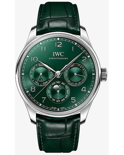 IWC Schaffhausen Iw344207 Portugieser Perpetual Calendar Stainless-steel And Leather Automatic Watch - Green