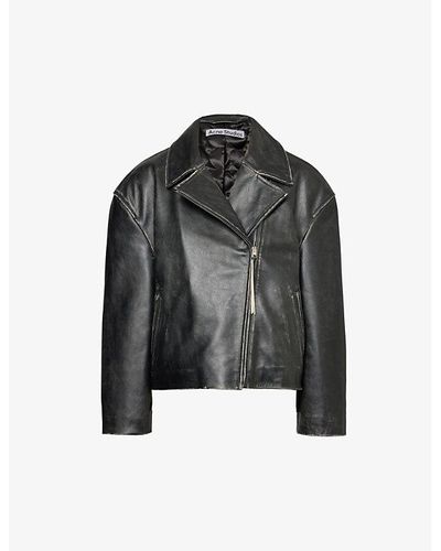 Acne Studios Lilket Distressed Leather Jacket - Black