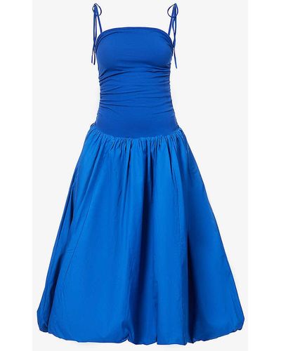 Amy Lynn Alexa Puffed-hem Stretch-woven Midi Dress X - Blue