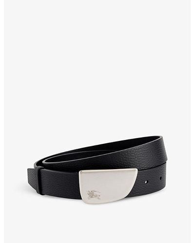 Burberry Shield Asymmetrical-buckle Leather Belt - Black