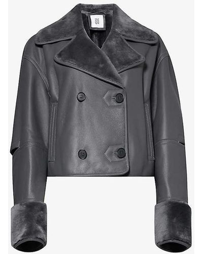 Anne Vest Ava Shearling-trim Leather Jacket - Grey