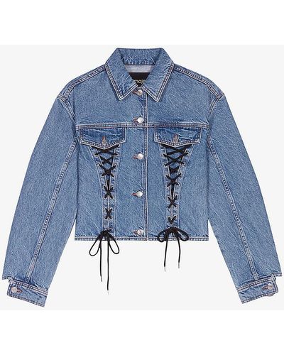 Maje Balentine Laced-detail Cotton-blend Denim Jacket - Blue