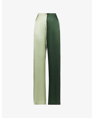 Woera Colour-blocked Elasticated-waist Straight-leg Mid-rise Silk Pants - Green