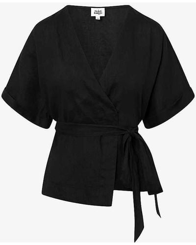 Twist & Tango Reese Wrap-front Short-sleeve Linen Top - Black