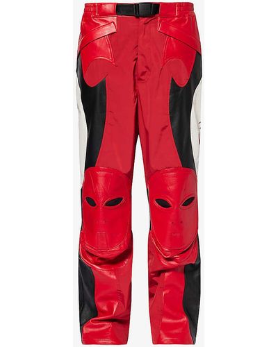 Kusikohc Rider Contrast-panel Straight-leg Leather Trousers - Red