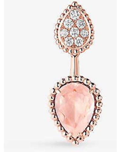 Boucheron Serpent Boheme 18ct Rose-gold,0.16ct Brilliant-cut Diamond And 1.5ct Pink Quartz Earrings - White