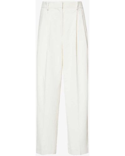 Totême Structured-waist Wide-leg High-rise Silk And Cotton-blend Corduroy Trousers - White