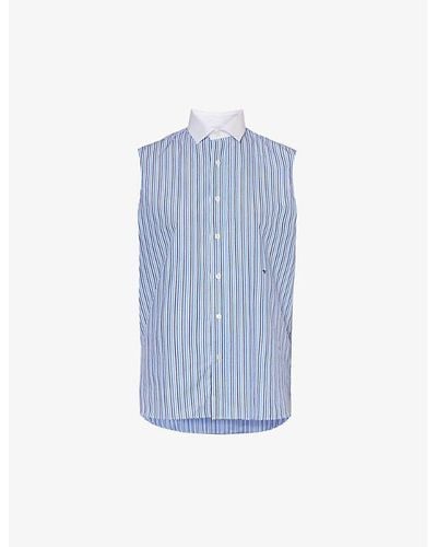 HOMMEGIRLS Blue Stripe Striped Sleeveless Cotton-poplin Shirt