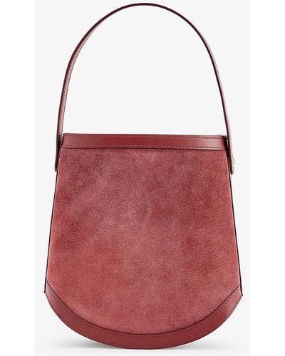 SAVETTE Leather-trim Suede Top-handle Bag - Red