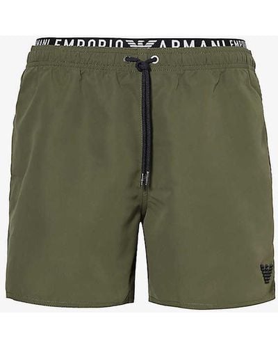 Emporio Armani Drawstring Branded-waistband Swim Shorts - Green