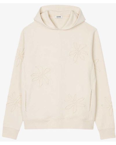 Sandro Flower-embroidered Relaxed-fit Cotton Hoody X - White