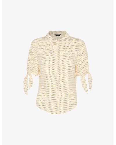 Whistles Oval Spot-print Tie-sleeve Woven Blouse - Natural