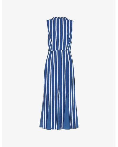 Whistles Crinkle Stripe-print Sleeveless Woven Midi Dress - Blue