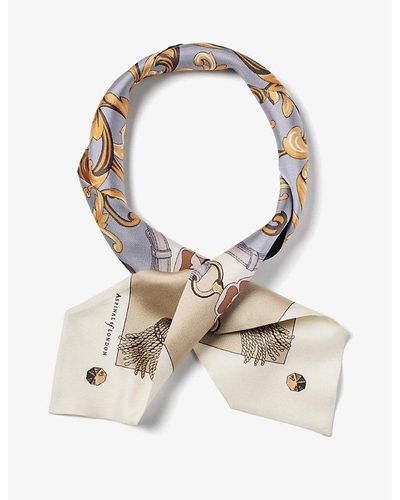 Aspinal of London Signature Graphic-print Silk Scarf - White