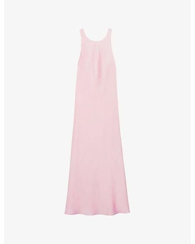 Claudie Pierlot Round-neck Sleeveless Satin Midi Dress - Pink