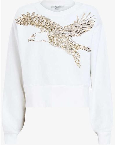 AllSaints Flite Separo Bird-embroidered Cotton Sweatshirt - White