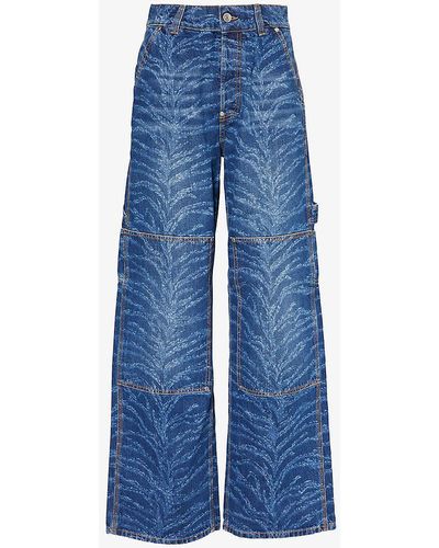 Stella McCartney Abstract-print Straight-leg Mid-rise Jeans - Blue