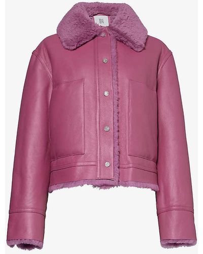 Anne Vest Beth Contrast-collar Leather Jacket - Purple