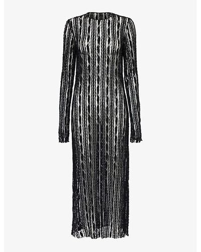Uma Wang Long-sleeved Stripe-pattern Lace Midi Dress - Black