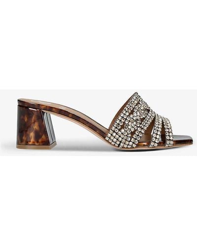 Gina Utah Embellished Leather Heeled Sandals 7. - Brown