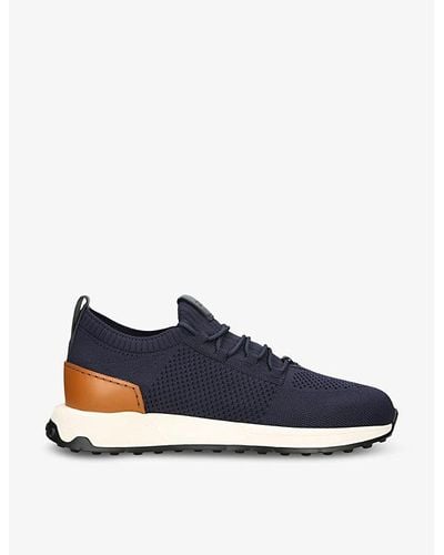 Tod's Run 63k Calzino Paneled Knitted And Leather Mid-top Sneakers - Blue