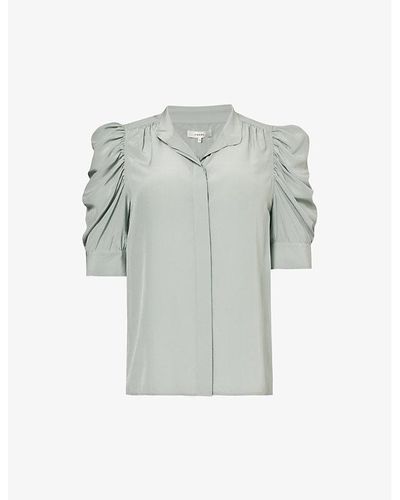 FRAME Gillian Puffed-sleeve Silk Top - Gray