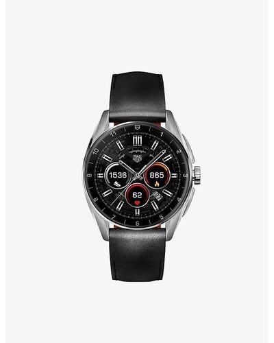 Tag Heuer Sbr8010.bc6608 Connected Stainless-steel And Leather Fitness Watch - Black