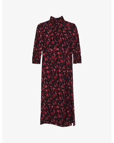 IKKS Floral-print Woven Midi Dress - Red