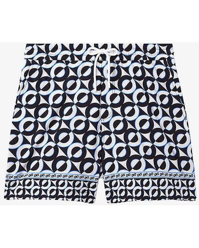 Reiss Fitzroy Graphic-print Stretch Recycled-polyester Swim Shorts - White