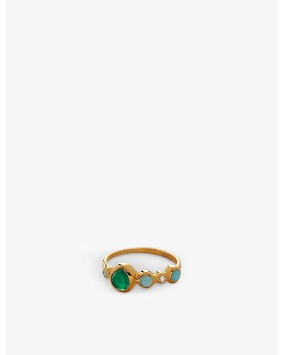 Monica Vinader Siren Tonal 18ct Gold-plated Sterling Silver, Rock Crystal, Chrysoprase, Green Onyx And Amazonite Ring - White