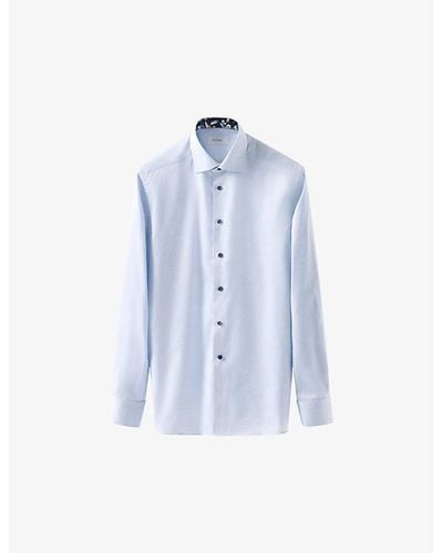Eton Signature Floral-trim Regular-fit Cotton-twill Shirt - Blue