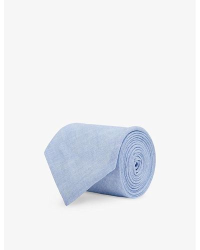 Reiss Vitali Texture-weave Linen Tie - Blue