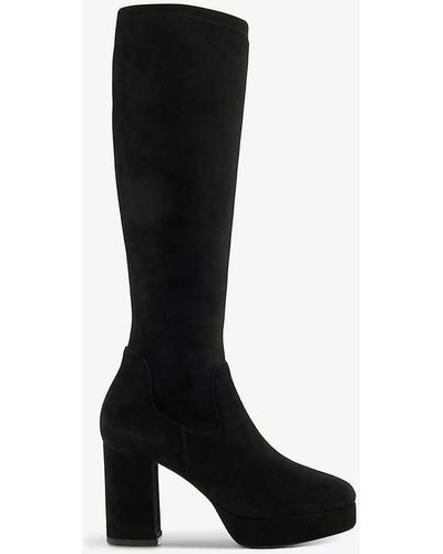 Dune Sassy Woven Knee-high Platform Boots - Black