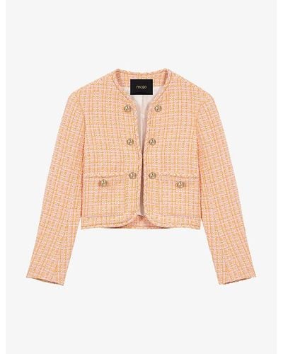 Maje Button-embellished Tweed Jacket - Natural