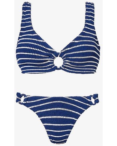 Hunza G Hallie Striped Recycled Polyester-blend Bikini - Blue