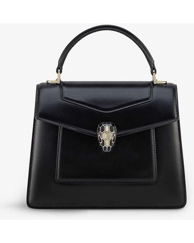 BVLGARI Serpenti Forever Medium Leather Top-handle Bag - Black